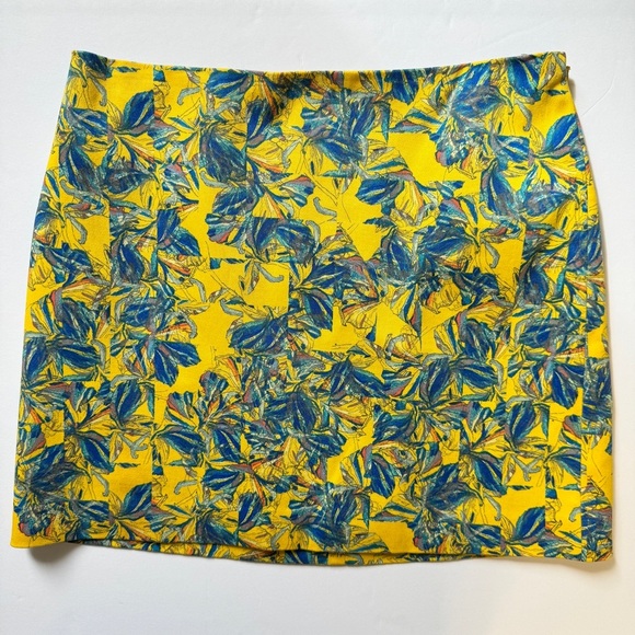 Club Monaco Mini Skirt Minirock Floral Botanical Yellow Lined Mod Bright Sz 2 - Picture 1 of 9